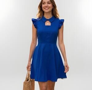 Royal Blue Asymmetrical Hem Dress Women S Flutter Sleeve Cocktail EMIS Korea